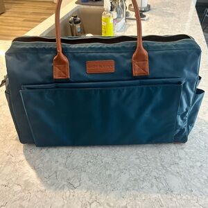 Navy Baby Bag with Brown Handles